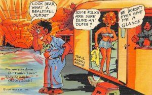 Trailer Town RAY WALTERS Sunset Risque Comic Camping c1940s Vintage Postcard