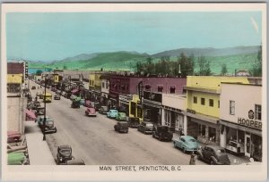 Vintage Main Street Penticton BC Canada SceneOchrom RPPC Postcard H82