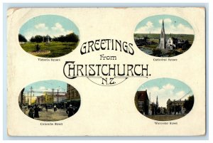 c1910s Multiview, Greetings from Christchurch New Zealand NZ Postcard