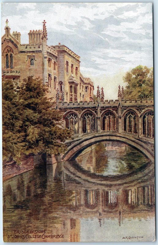 c1910s Cambridge, England St John's College Bridge of Sighs Gothic Painting A343