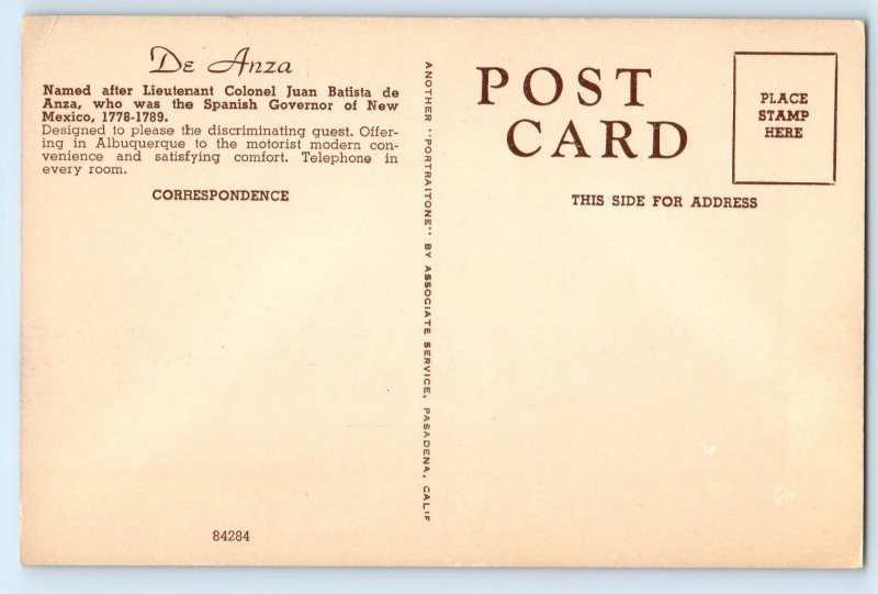 1940 Albuquerque New Mexico NM Postcard De Anza Motor Lodge East Central Avenue