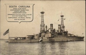 US BATTLESHIP South Carolina c1910 Postcard