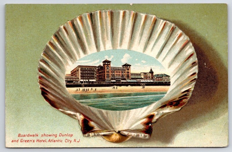 Boardwalk Showing Dunlop And Greens Hotel Atlantic City New Jersey NJ Postcard