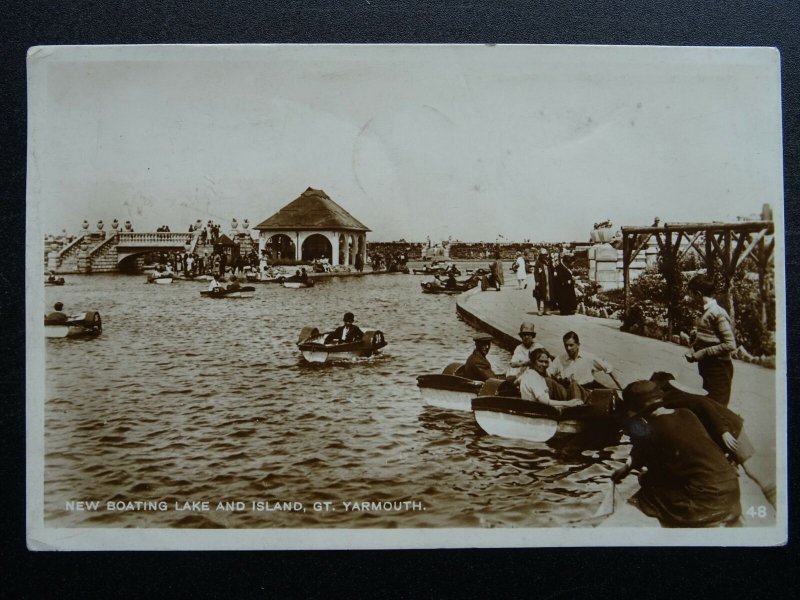 Norfolk GREAT YARMOUTH New Boating Lake & Island c1920s RP Postcard