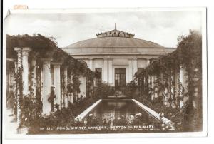 Lily Pond, Winter Gardens, Weston RP PPC, 1933 PMK to Boutport St, Barnstaple