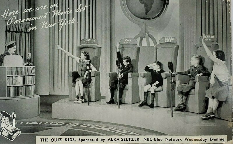 Mid Early 1900 Quiz Kids Alka-Seltzer NBC Paramount Radio NY Movie Set Postcard 