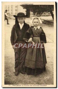 Old Postcard Folklore Small boy and girl around d & # 39Auray