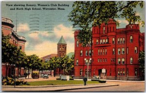 1944 Armory Women's Club Building N High School Worcester MA Posted Postcard