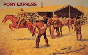 PONY EXPRESS Frederic Remington Painting Cowboys Western c1960s Vintage Postcard