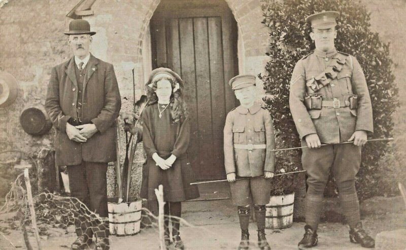 United Kingdom Soldier and Family Military Real Photo Postcard