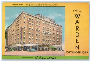 c1950's Hotel Warden Building Cars Street View Fort Dodge Iowa IA Postcard