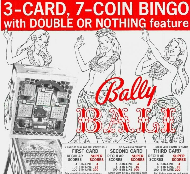 Bally Bali Pinball FLYER Original NOS Bingo Game 1974 Paper Promo Art Print 