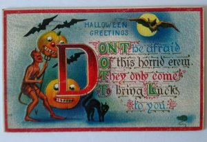 Halloween Postcard Devil Bats Gothic Black Cat Rat HIR 142 Original Malden Ma