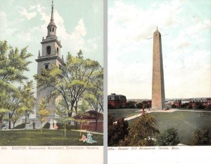 2~ca1900's Postcards BOSTON, MA Massachusetts EVACUATION MONUMENT & BUNKER HILL