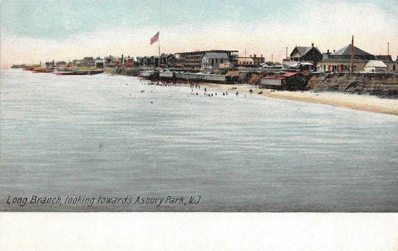LONG BRANCH, New Jersey NJ ~ HOMES & BEACH Towards Asbury Park ca1900's Postcard