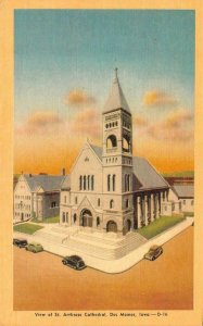 DES MOINES, IA Iowa   ST AMBROSE CATHEDRAL~Church   c1940's Linen Postcard