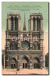 Old Postcard Notre Dame Paris The Facade