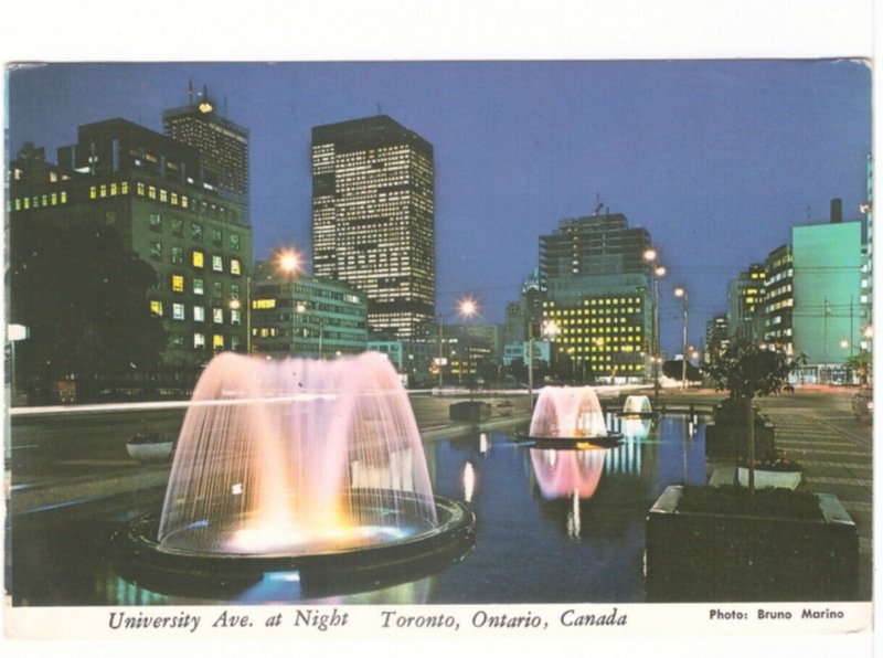 University Avenue, Night View, Toronto, Ontario, Chrome Postcard