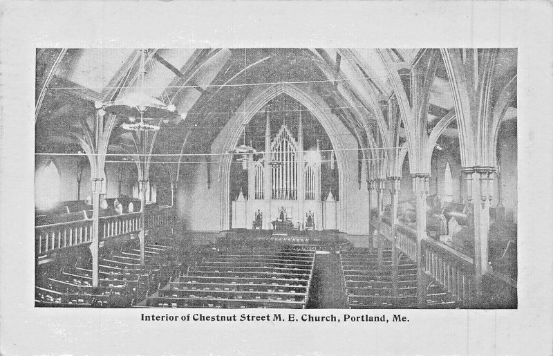 PORTLAND MAINE~INTERIOR OF CHESTNUT STREET M E CHURCH~1907 POSTCARD
