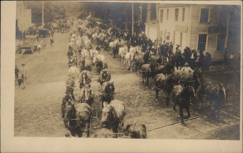 Street Scene Horse Teams CAMDEN MAINE on Back Real Photo Postcard c1910