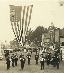 Cabery ILLINOIS RP c1910 CORN CARNIVAL Band Flag nr Kankakee Dwight MAIN STREET