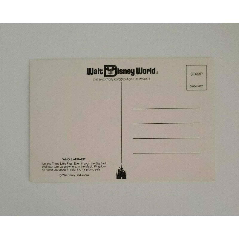 Three Little Pigs Big Bad Wolf Whos Afraid Magic Kingdom Disney Postcard