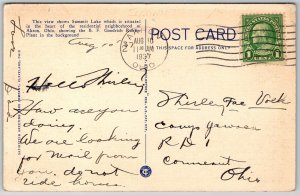 Akron Ohio 1937 Postcard Skyline from Summit Lake
