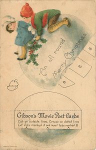 Gibson Art Movie Postcards Children on Globe Cut Out Christmas