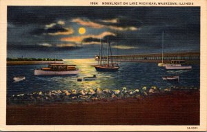 Illinois Waukegan Moonlight On Lake Michigan Curteich