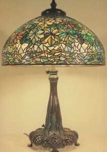 New York Maple Leaf Glass & Bronze Table 1910 Lamp Postcard