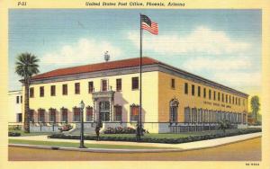 PHOENIX, AZ Arizona  UNITED STATES POST OFFICE  c1940's Curteich Linen Postcard