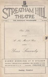 Yours Sincerely Rita John Billy Caryll Musical Streatham Theatre Programme