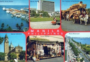VINTAGE CONTINENTAL SIZE POSTCARD MANILA PHILIPPINES MUTIPLE VIEWS MAILED 1984