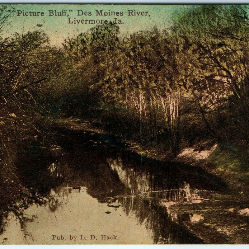 c1910s Livermore, IA Picture Bluff Des Moines River Litho Photo Postcard A25
