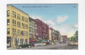 1940's Main Street Looking North, St. Albans, Vt Linen Postcard