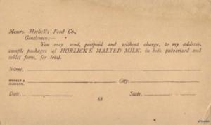 SEND SAMPLE PACKAGES OF HORLICK'S MALTED MILK TABLETS