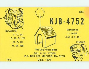 Pug Bulldog Dog - Qsl Ham Radio Card Milford Massachusetts MA t1254