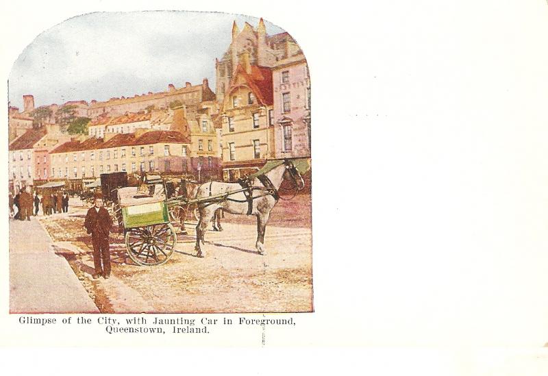 Irish horse cart. Queenstown, Ireland Antique postcard