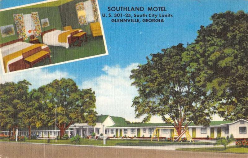 Glennville Georgia Southland Motel Multiview Linen Antique Postcard K14788