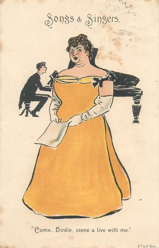 Songs & singers  Come, Birdie come & live with me  piano music caricature 1903