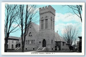 Oneida New York NY Postcard  Episcopal Church Exterior Roadside c1920's Antique