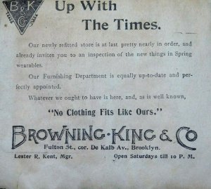 1870s-80s Browning, King & Co. Fulton St, Brooklyn, NY Victorian Print Ad L14