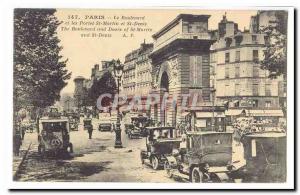 Paris Old Postcard Boulevard and doors St. Martin and St. Denis (automobiles)