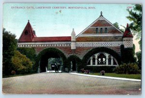 1909 Entrance Gate Lakewood Cemetery Carriage Minneapolis Minnesota MN Postcard