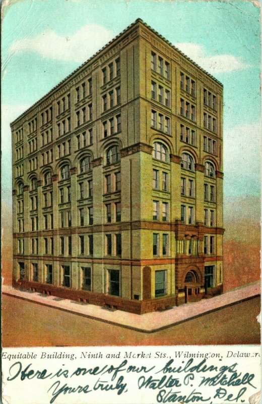 Vtg Postal 1907 Equitable Edificio Ninth & Mercado Sts Wilmington Delaware Y