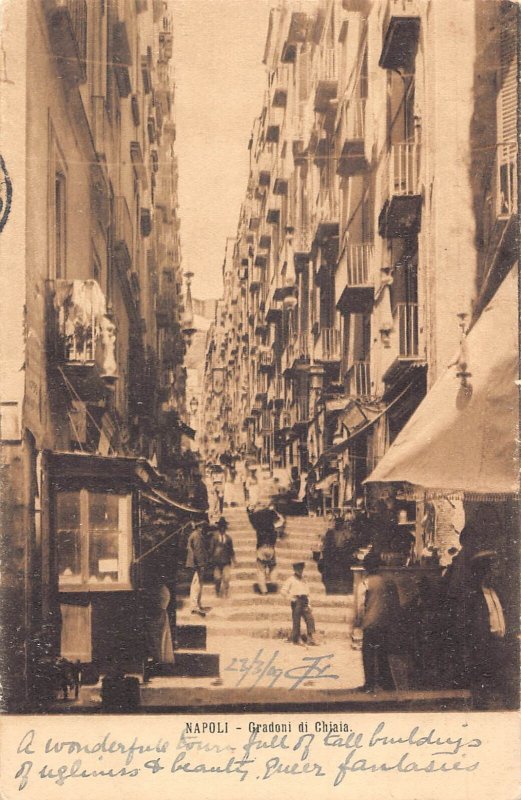A655 Italy 1909 Napoli Naples Gradoni di Chiaia  vintage postcard