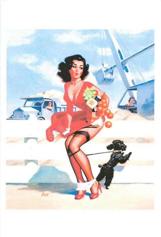 Repro postcard pinup pin up beauty & dog oranges accident site