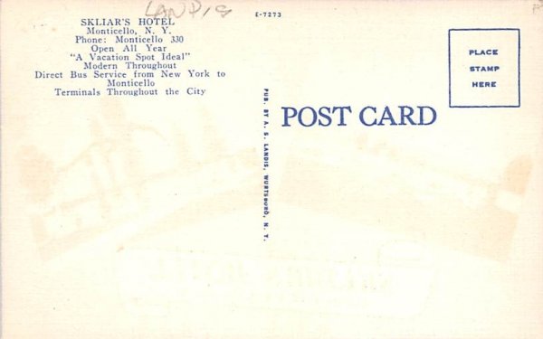 Skliar's Hotel Monticello, New York Postcard