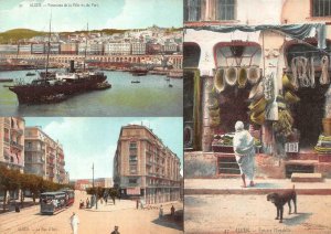 3~Postcards ALGER Algeria  SHIP & PORT~STREET SCENE & MARKET STALL  Trolley~Dog