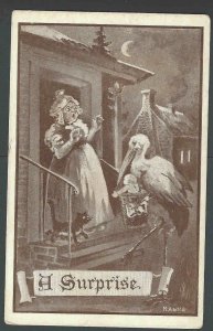 Ca 1909 PPC* Birth Announcement W/Stork Mint
